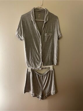 stars above Gray Short Sleeve Button-Front Pajama Set